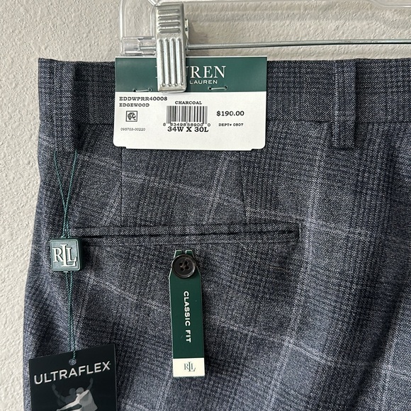 NWT Ralph Lauren Charcoal Classic Fit Men's Dress Pants ULTRAFLEX 34W x 30L - Picture 11 of 16